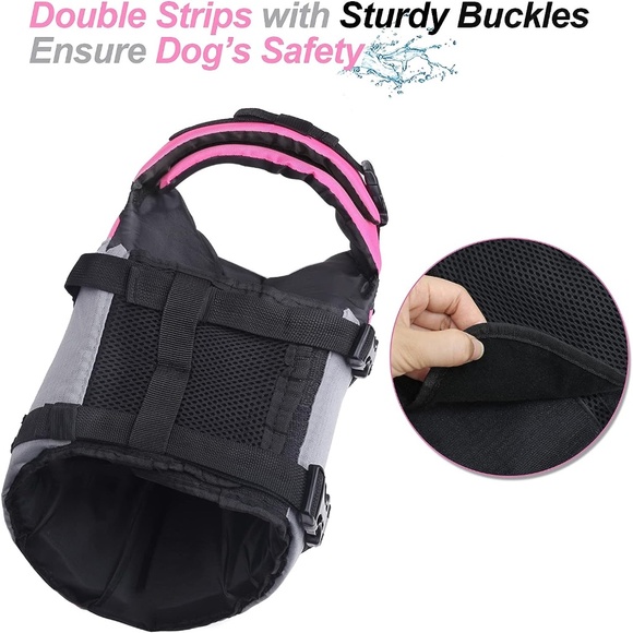 VIVAGLORY Sports Style Dog Life Jacket w Superior Buoyancy & Rescue Handle PINK - Picture 3 of 7